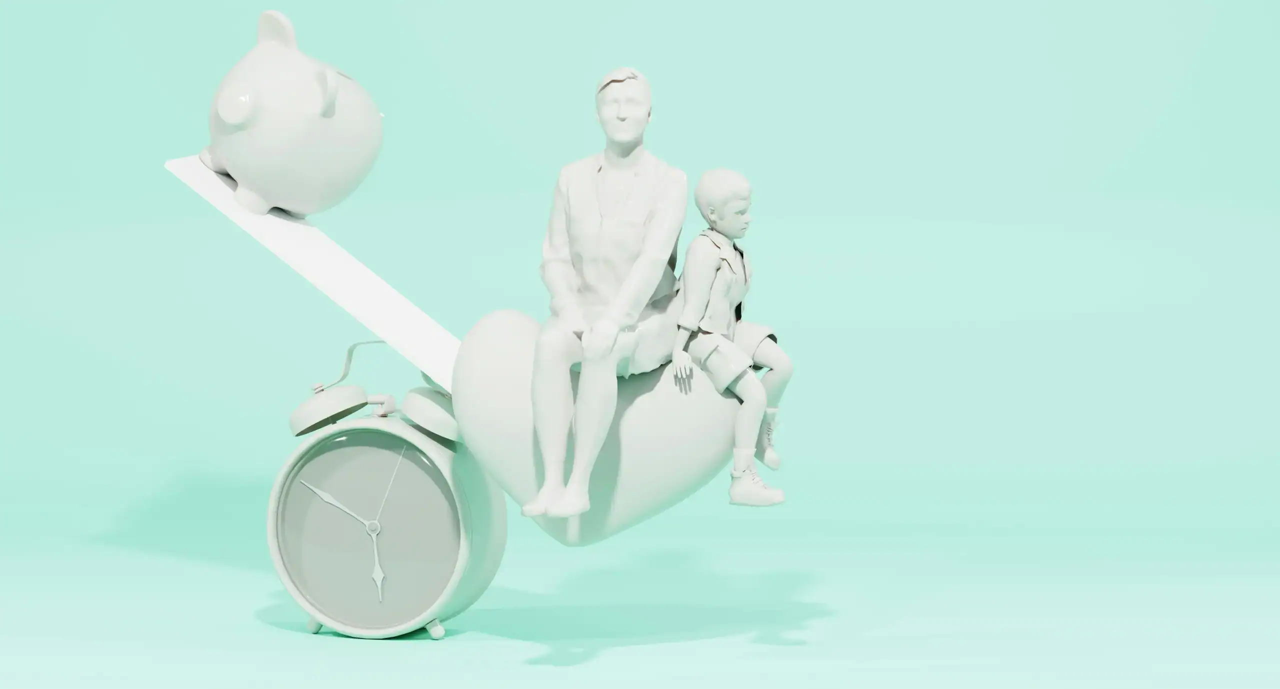 Illustration showing how to balance work and family life, with symbols of time, money, and caregiving on a seesaw Illustration showing how to balance work and family life, with symbols of time, money, and caregiving on a seesaw