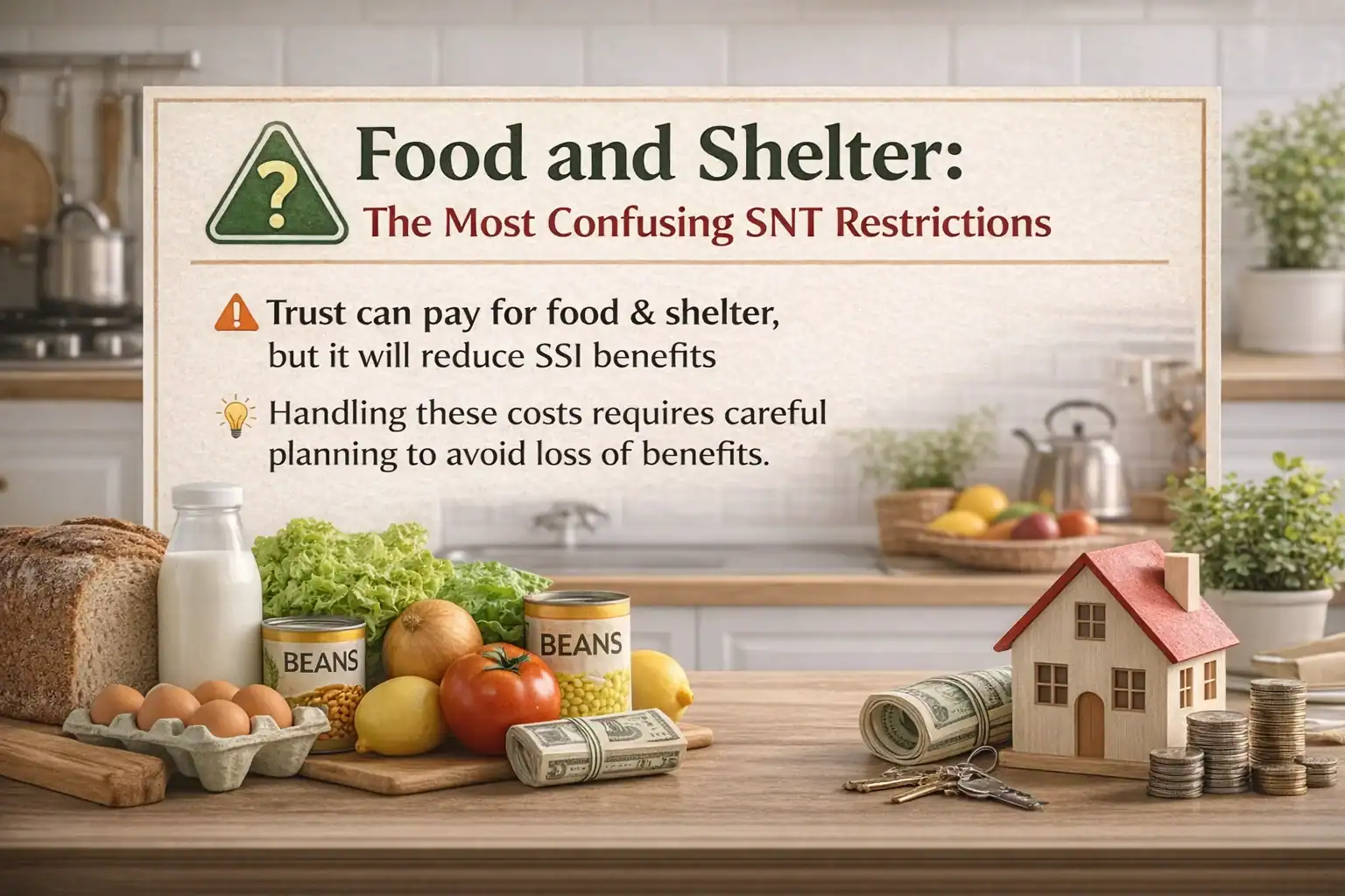 Food and shelter restrictions graphic portraying what can a special needs trust not pay for Food and shelter restrictions graphic portraying what can a special needs trust not pay for