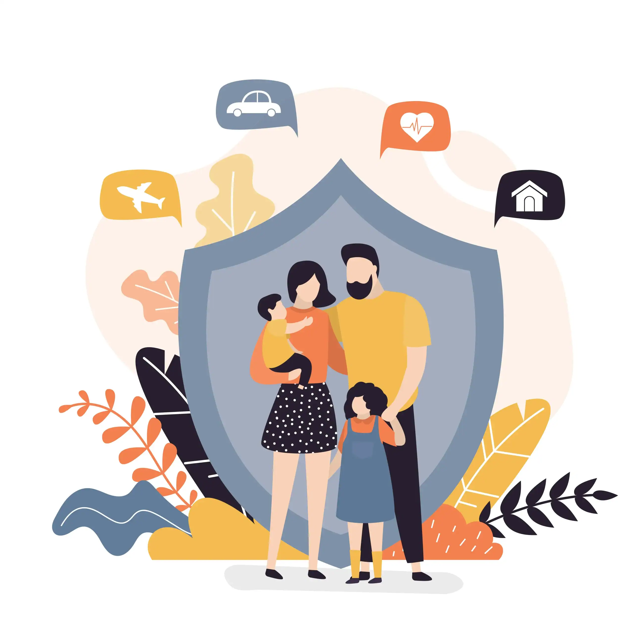 Illustration of family under shield with coverage icons explaining can you have multiple life insurance policies