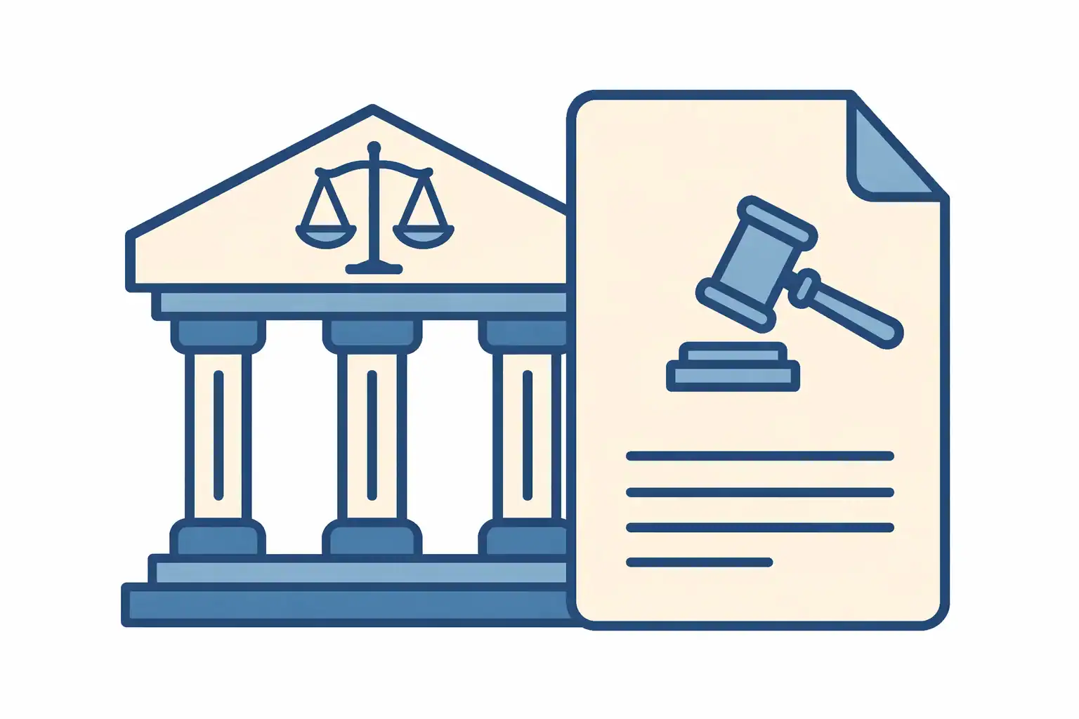 Graphic of a courthouse and legal document representing a court petition to change a special needs trust trustee