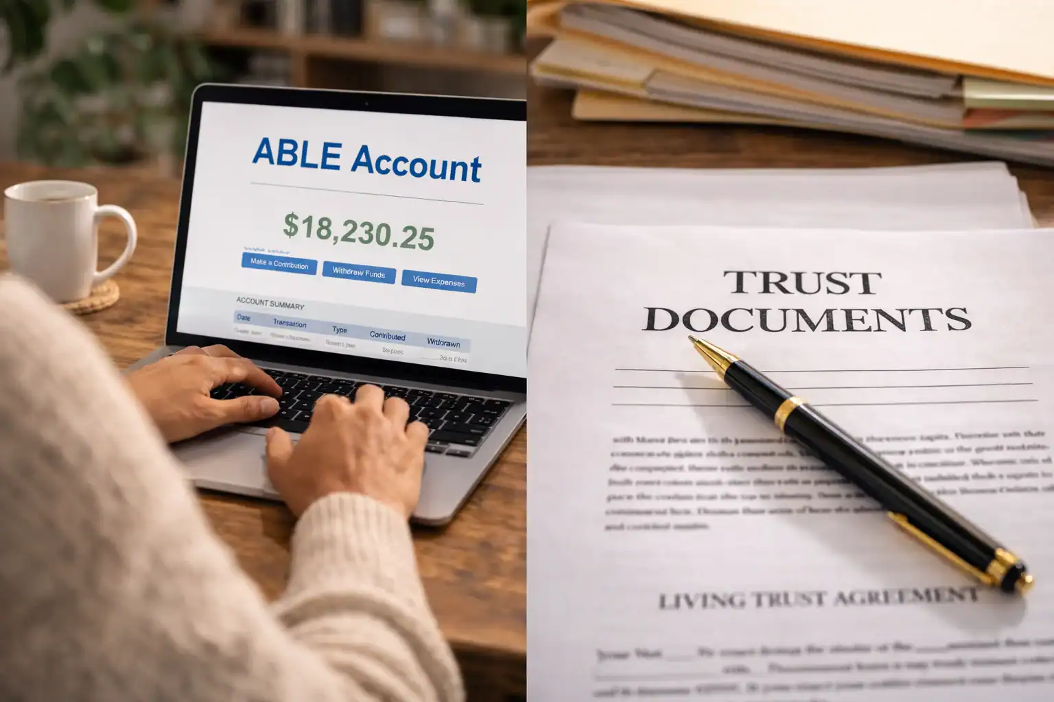 Image of ABLE account vs special needs trust documents compared side by side for family planning