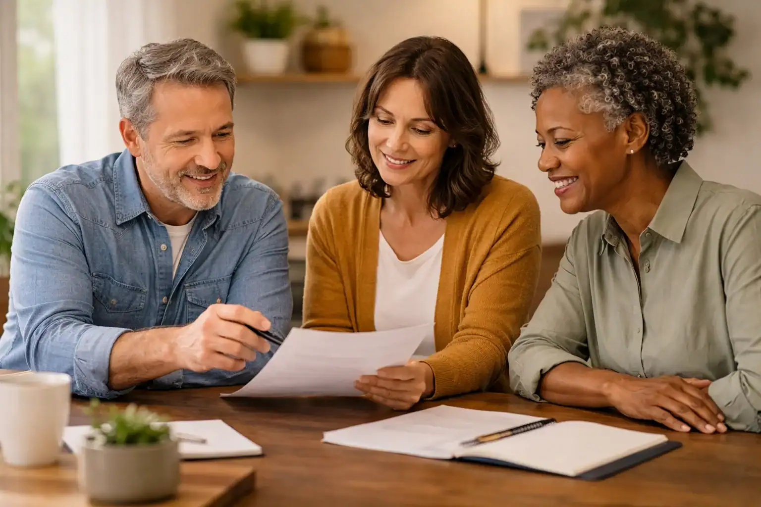 Image of three adults reviewing documents to change a trustee on a special needs trust without court